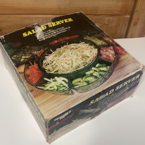 Vintage Salad Server large bowl 7 individual serving containers / Lazy Susan NOS - Picture 10 of 10